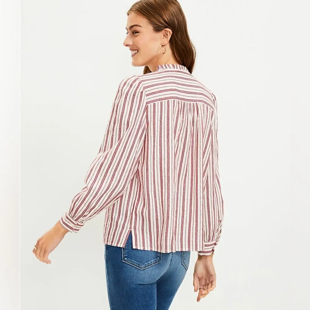 Loft Striped Ruffle Blouse